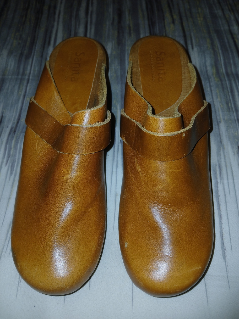 Tan Leather Slip-On Mule with Strap Detail